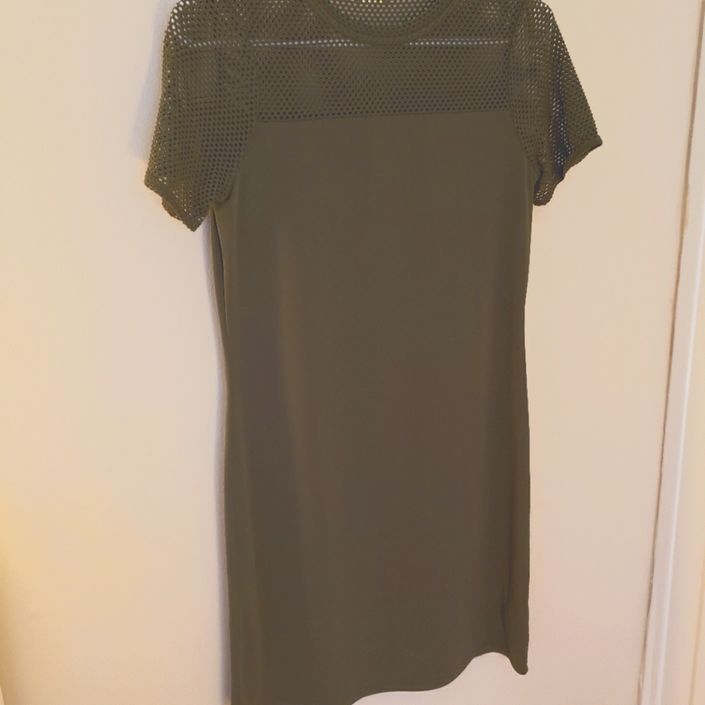 Michael Kors Olive Green Polyester and Mesh Midi Dress Size XS